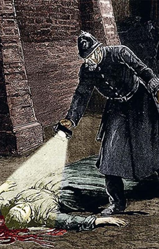 Una ilustración de uno de los crímenes de Jack, el Destripador en Whitechapel. Sus víctimas presentaban cortes en la garganta, mutilaciones en el área genital y abdominal, extirpación de órganos y desfiguración del rostro de mujeres que se dedicaban a la prostitución.