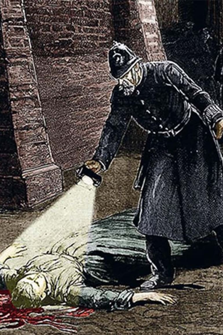 Una ilustración de uno de los crímenes de Jack, el Destripador en Whitechapel. Sus víctimas presentaban cortes en la garganta, mutilaciones en el área genital y abdominal, extirpación de órganos y desfiguración del rostro de mujeres que se dedicaban a la prostitución.