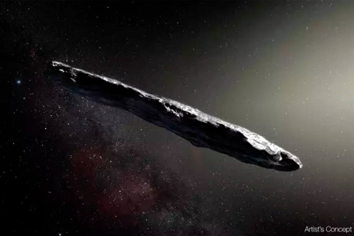 Una ilustración del objeto interestelar Oumuamua