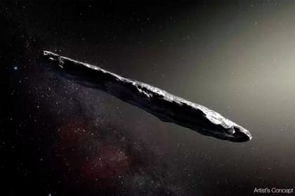 Esta ilustración representa a Oumuama, el primer objeto detectado proveniente de fuera del Sistema Solar