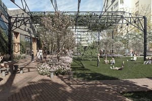 Una imagen de la proyección de obras en Colegiales