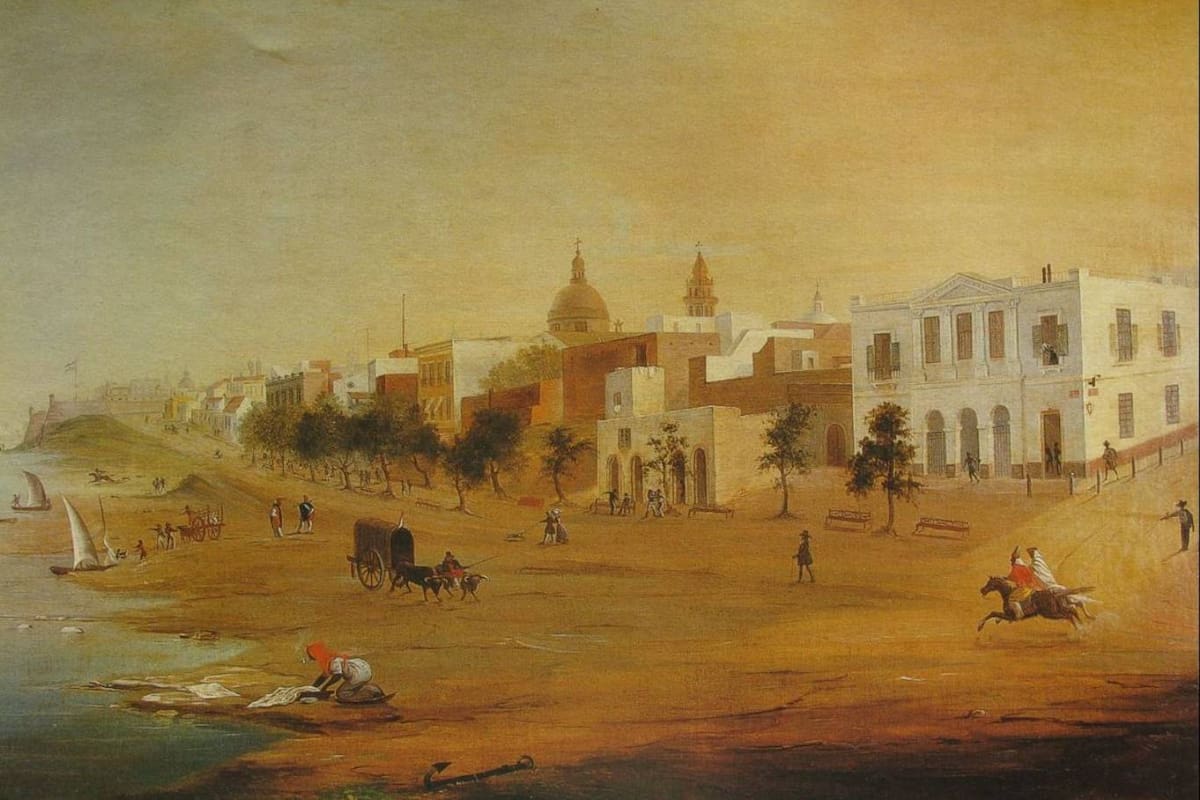 Una imagen del bajo y el Paseo de la Alameda, a la altura de la actual Corrientes en 1847, obra del artista Rudolf Carlsen