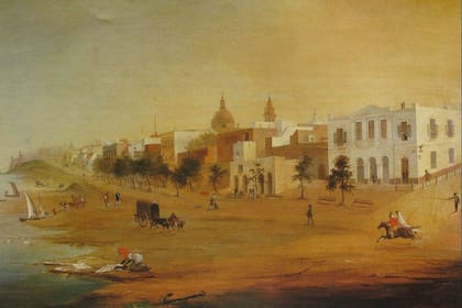 Una imagen del bajo y el Paseo de la Alameda, a la altura de la actual Corrientes en 1847, obra del artista Rudolf Carlsen