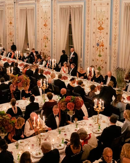 Una imagen del banquete de gala celebrado en el Palacio Real de Oslo con los representantes del Gobierno y del Parlamento