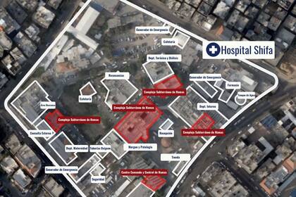 Una imagen difundida por Israel sobre la presunta red de Hamas debajo del hospital Shifa