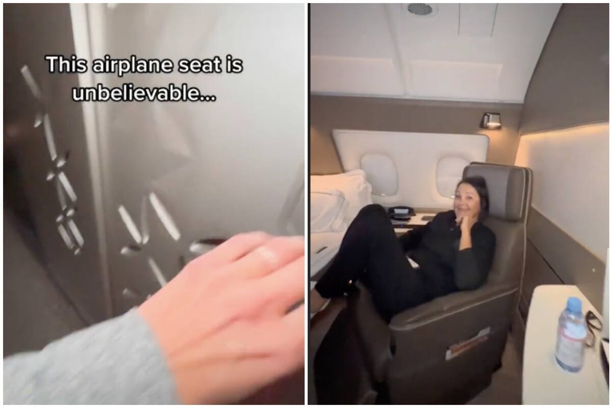 Una influencer sorprendió con su "truco" para volar en una auténtica suite de lujo