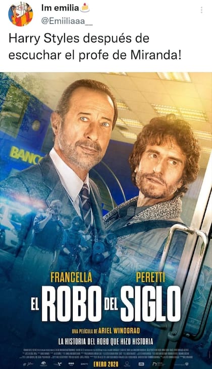 Una internauta utilizó la portada de la película El Robo del Siglo para expresar su descontento ante el teaser que compartió Harry Styles, similar a una canción de Miranda