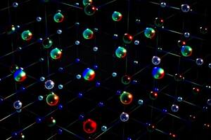 Una interpretación artística de las complejas correlaciones magnéticas observadas por los científicos en su experimento pionero. Los diferentes colores representan los seis posibles estados internos de los átomos de iterbio