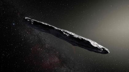 Una interpretación artística del asteroide Oumuamua, que se cree mide unos 400 metros de largo
