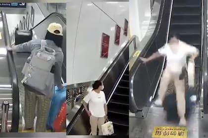 Una joven arrolló con su valija a una mujer que descendía por unas escaleras mecánicas.
