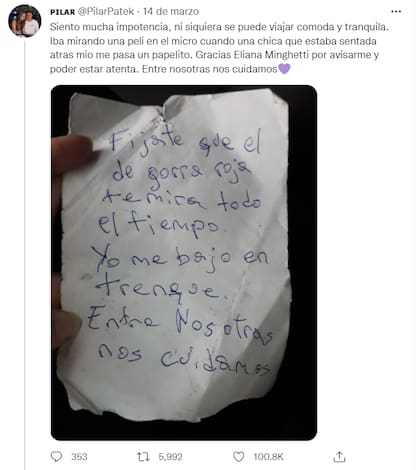 Una joven compartió la advertencia que le hizo una chica que iba en el mismo micro