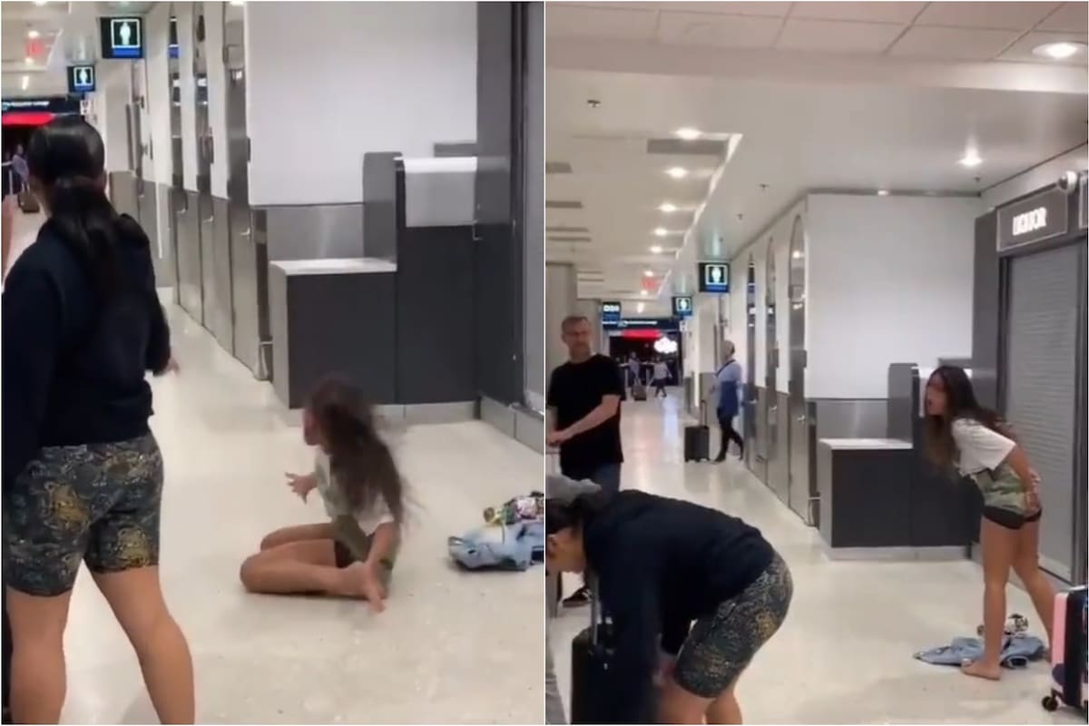 Una joven estalla de furia en el aeropuerto luego de que su vuelo fue cancelado (Fuente: Twitter/@CensoredMen)