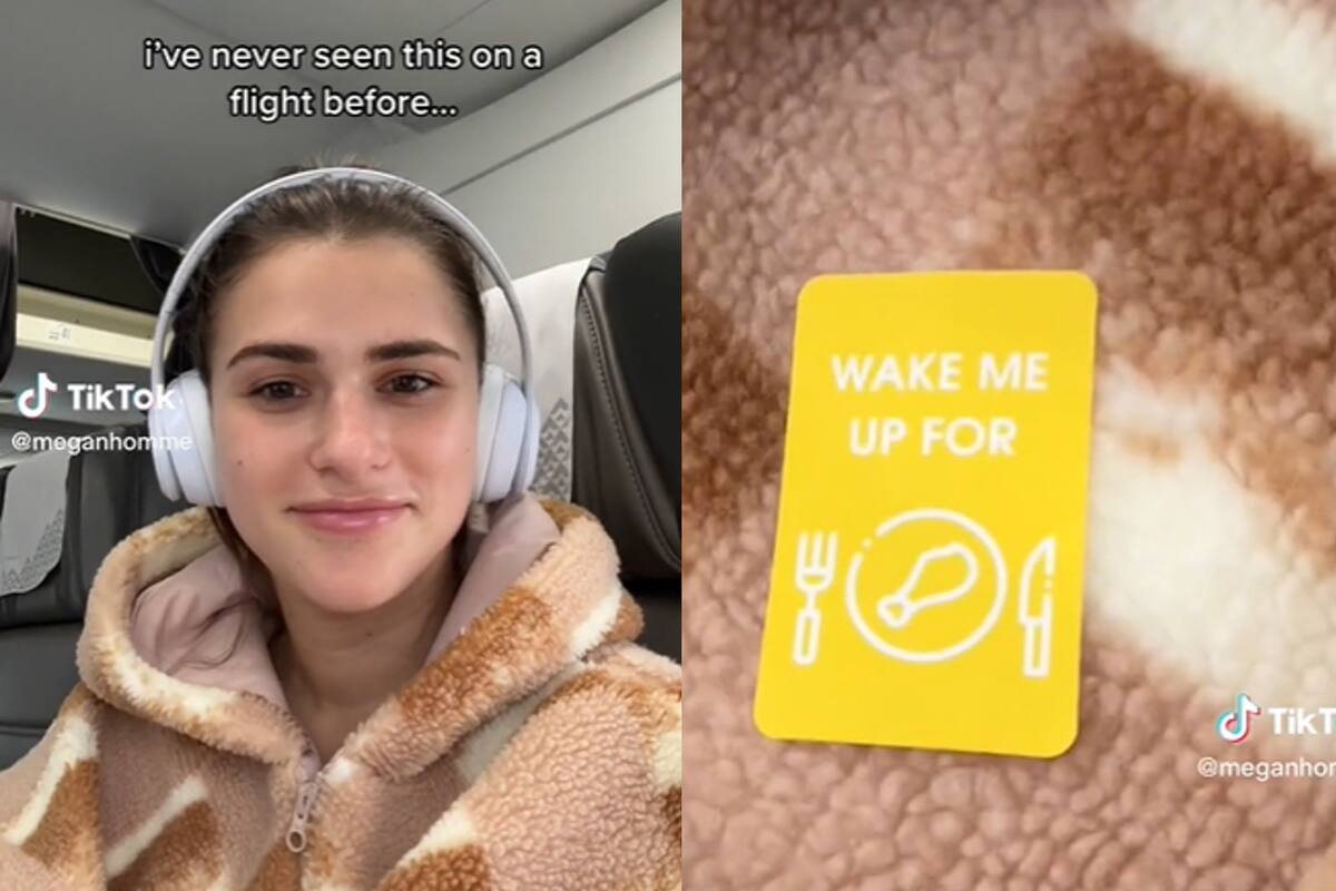 Una joven mostró una peculiar estrategia para no perderse la comida durante un vuelo
