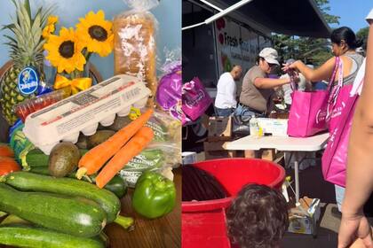 Una latina mostró los productos gratuitos que recibió de un banco de alimentos en Stamford y cuánto dinero se ahorró