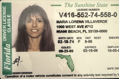 Una licencia de conducir de Lorena Villaverde de cuando vivía en la Florida
