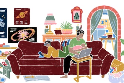 Una madre haciendo home office