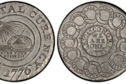 Una moneda rara y antigua del dólar continental de 1776 saldrá a subasta el próximo mes, y su valor superará con creces el de un simple dólar (https://www.pcgs.com/)