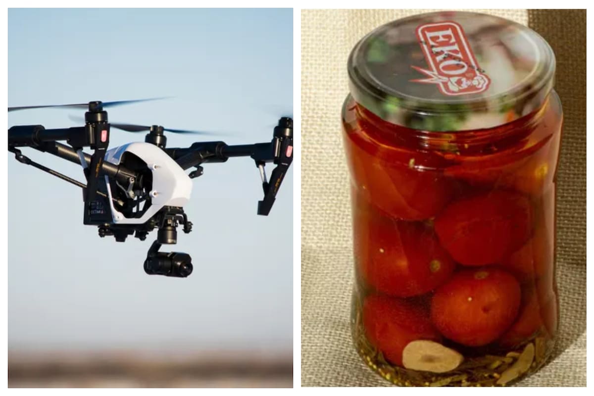 Una mujer derribó un dron con un frasco de tomates