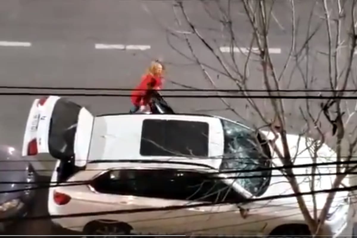 Una mujer destrozó una camioneta en Santa Fe con un matafuego y fue detenida por la policía (Captura de video)