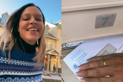Una mujer latina comparte su emoción al recoger la correspondencia del Uscis en su domicilio