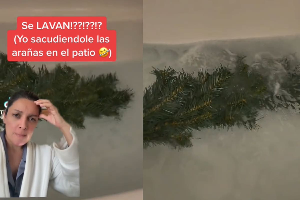 Una mujer mostró cómo se lava el árbol de Navidad (Captura video)