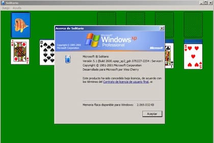 Una pantalla del juego Solitario, creado por Wes Cherry para Microsoft