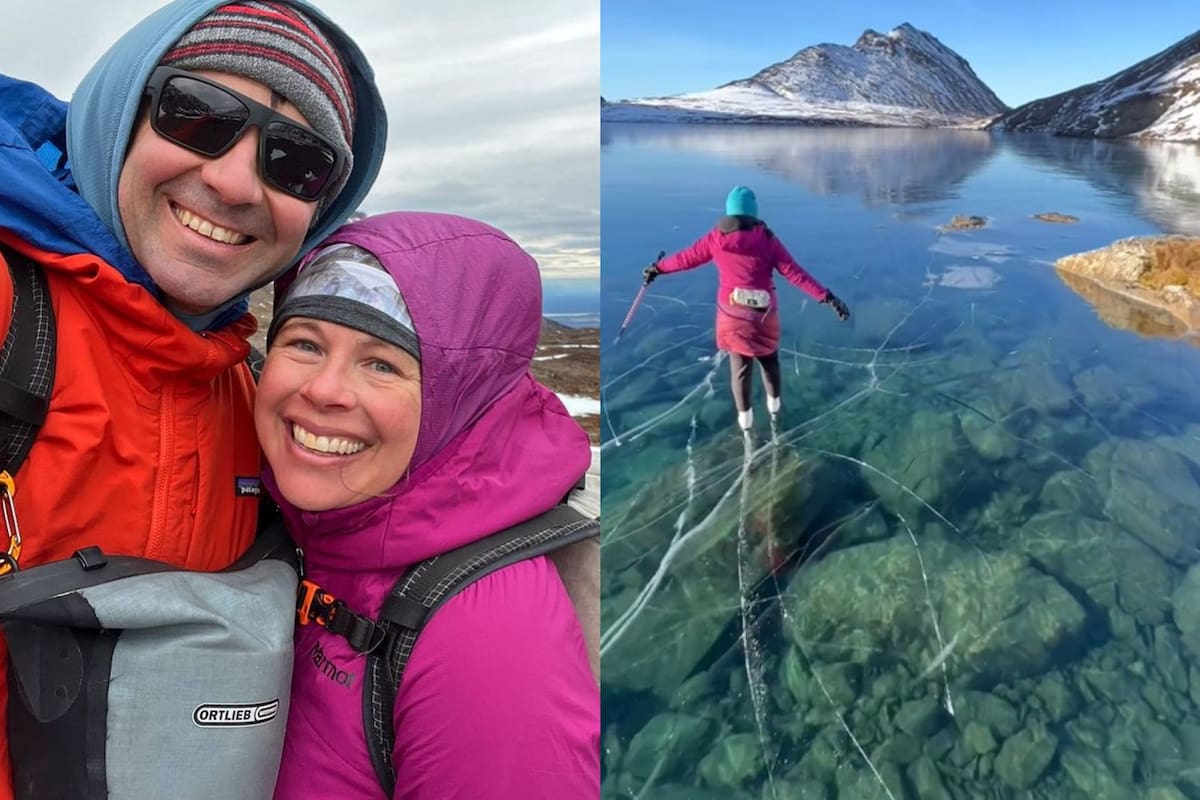 Una pareja patinó en un lago transparente de Alaska gracias aun fenómeno poco usual