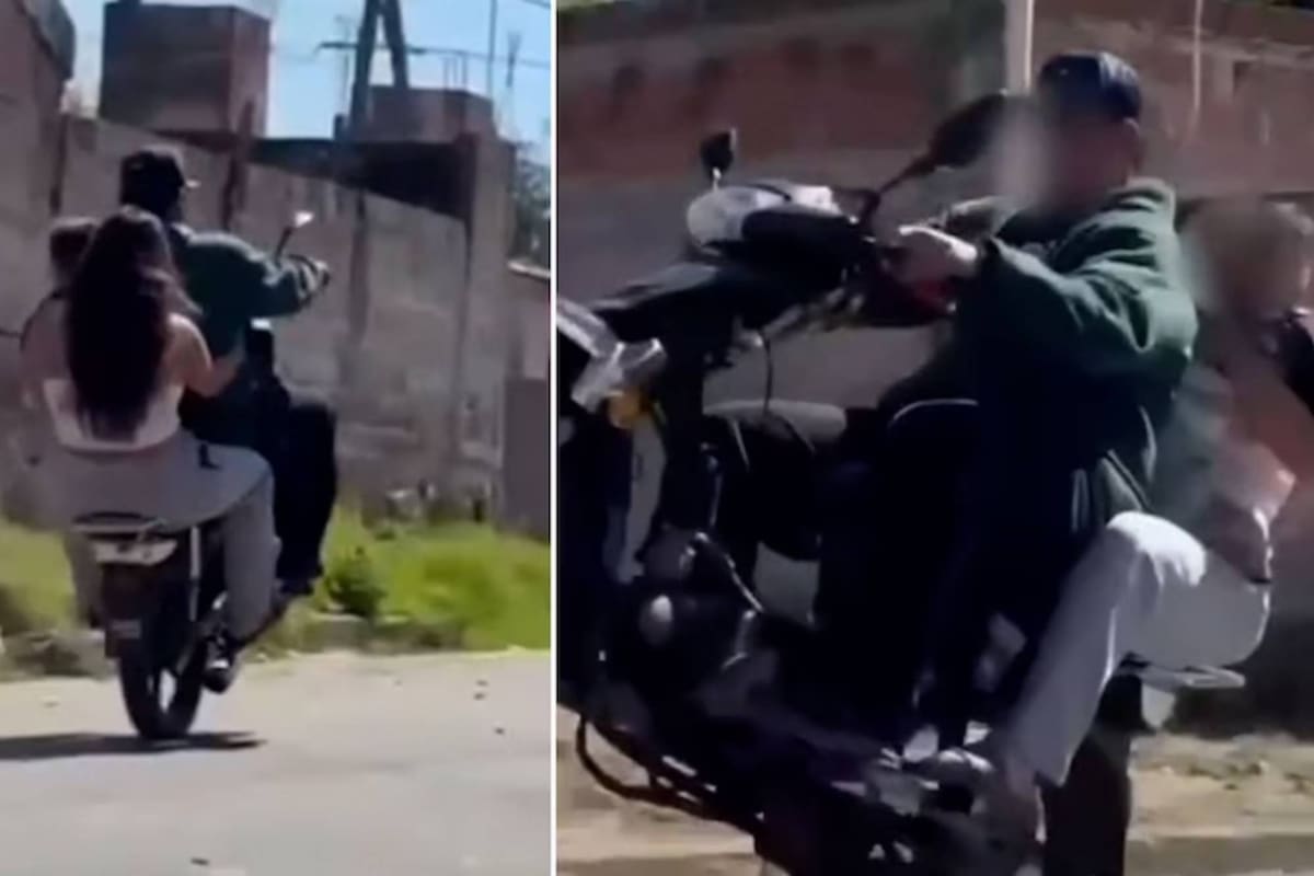 Una pareja protagonizó una peligrosa maniobra en moto con un bebé en brazos.
