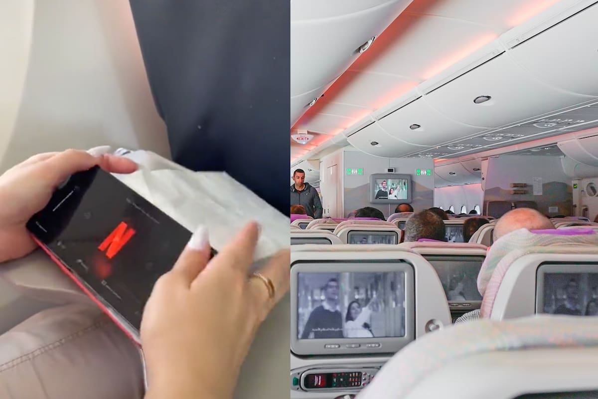 Una persona encontró la manera de ver cómodamente su serie favorita mientras iba en un avión