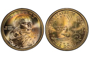 Una pieza de la serie Sacagawea del año 2000, que combina dos diseños de monedas distintas, fue subastada por una cifra récord