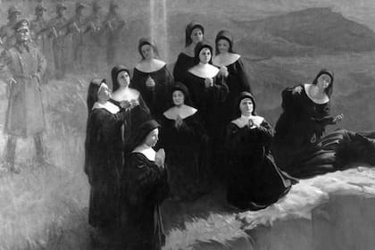 Una pintura que muestra el asesinato de las monjas en 1943.