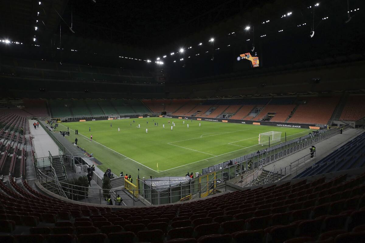 Una postal del estadio San Siro, de Milán, sin público durante el partido de Liga Europa entre Inter y Ludogorets, de Bulgaria.