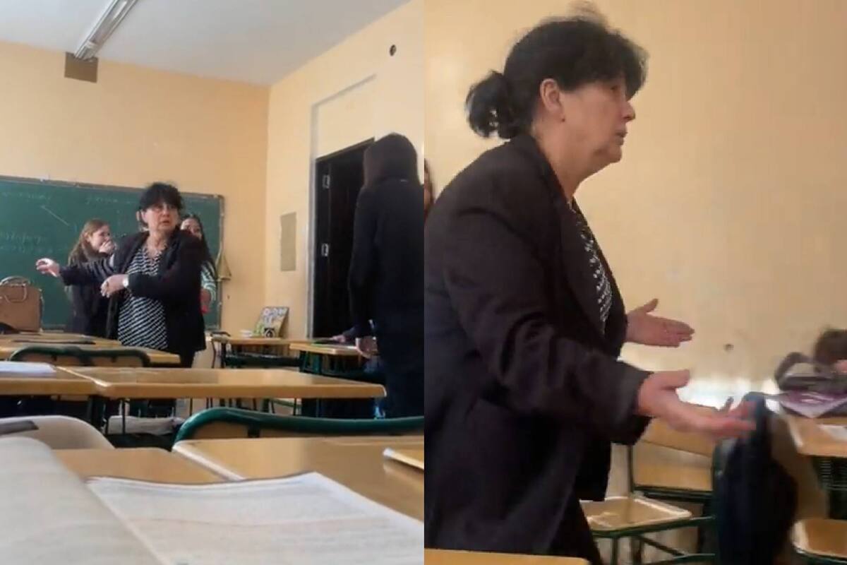 Una profesora fue sorprendida por sus alumnos (Captura video)