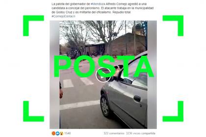 Una publicación en Facebook que indica que el agresor de una candidata del PJ es militante de Cambia Mendoza