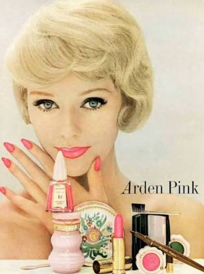 Una publicidad de “Arden Pink”: el rosa que Elizabeth Arden eligió como sello de su marca también se repetía en labiales, esmaltes y rubores