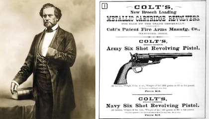 Una publicidad de la época promocionando la invención de Colt.