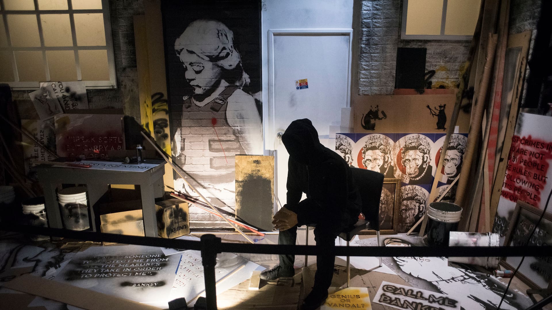 Una recreación del taller de Banksy, en el Pabellón Frers de La Rural