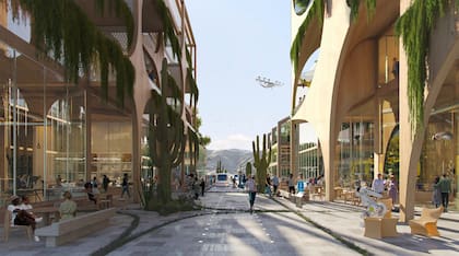 Una recreación digital de cómo ser vería Telosa, la metrópoli totalmente sustentable que se erigiría desde cero en el desierto estadounidense