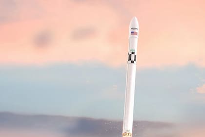 Una representación artística del cohete RS1 que lanzará a KuiperSat-1 y KuiperSat-2, los dos primeros satélites de la constelación Kuiper de Amazon