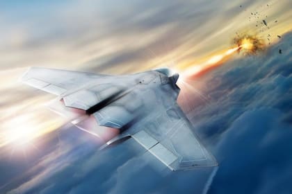Una representación artística sobre la aplicación del sistema laser SHIeLD en una aeronave de combate de EEUU