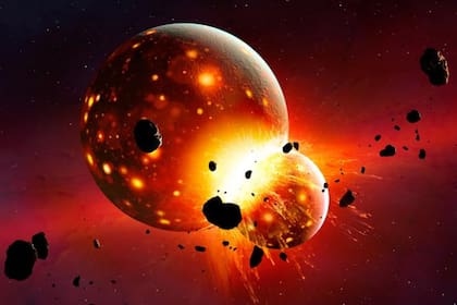 Una representación de lo que podría haber pasado con el planeta Theia.