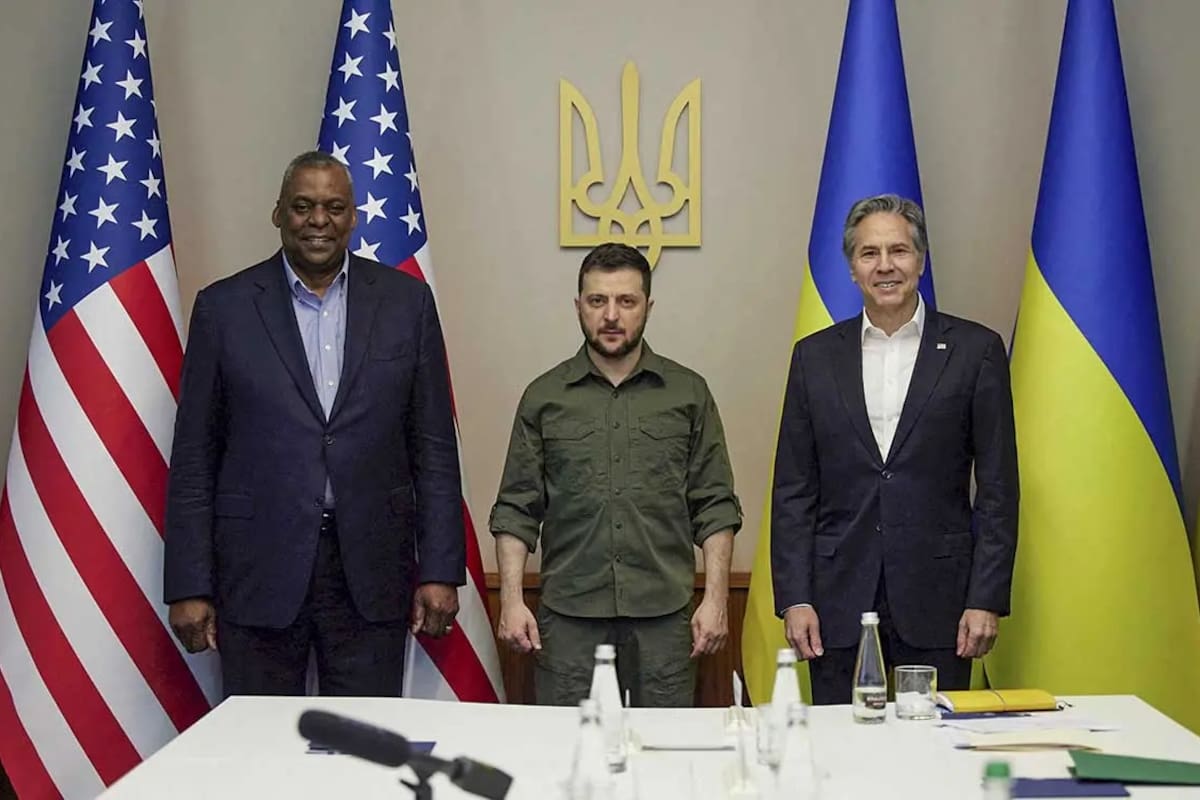 Una reunión del secretario de Defensa de EE.UU., Lloyd Austin, Zelensky y Blinken en Kiev