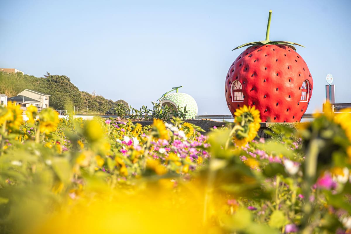Una ruta en Japón tiene paradas de autobús gigantes con forma de fruta, que fueron diseñadas para la exposición “Nagasaki Journey” de 1990