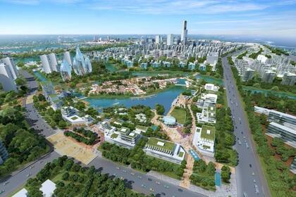 Una simulación de cómo se vería una de las proyectadas ciudades inteligentes de China