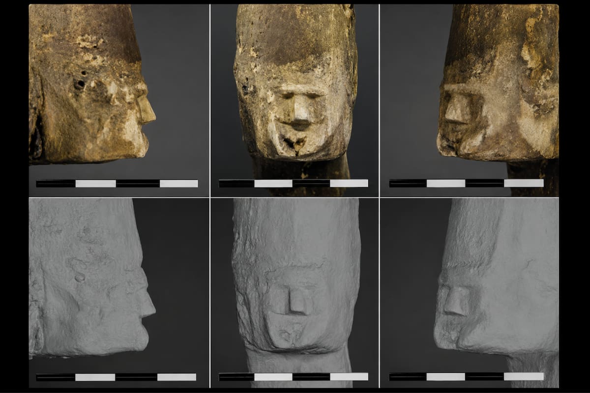 Una talla con rostro humano fue hallada en una estructura defensiva medieval de Ostrów Lednicki