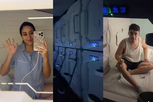 Una tiktoker mexicana se hospedó con su esposo en una cápsula de aeropuerto y compartió la experiencia en redes