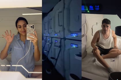 Una tiktoker mexicana se hospedó con su esposo en una cápsula de aeropuerto y compartió la experiencia en redes