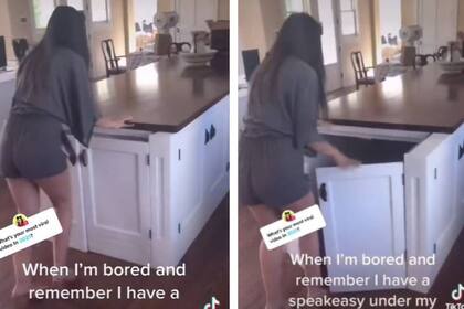 Una tiktoker mostró cómo, debajo de la isla de la cocina de su casa, había oculto un bar