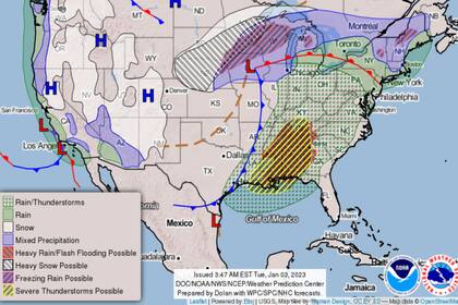 Una tormenta de invierno significativa se desplazará desde las planicies centrales hacia el medio oeste superior durante el martes y el miércoles; traerá áreas de fuertes nevadas, hielo, tormentas eléctricas y lluvias