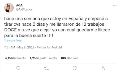 Una usuaria de las redes sociales contó en Twitter que en poco tiempo había conseguido trabajo en España